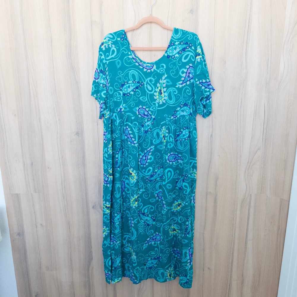 Vintage Diane Von Furstenberg Maxi Dress S/M Teal Paisley Boho 90s Coastal